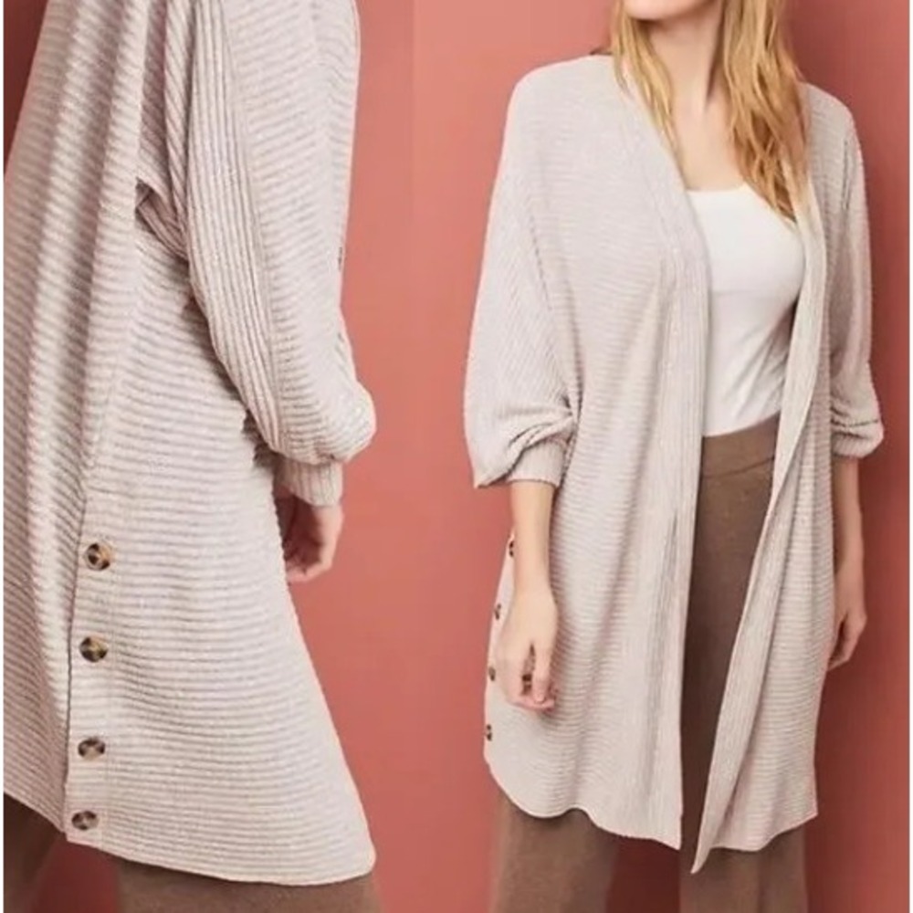 Saturday Sunday by Anthropologie Tan Ribbed Long Sleeve Open Front Cardigan